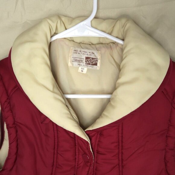 Vintage Sears Puffer Vest Red Snap Front 70s 80s Outerwear Retro Women's Small - Picture 3 of 11